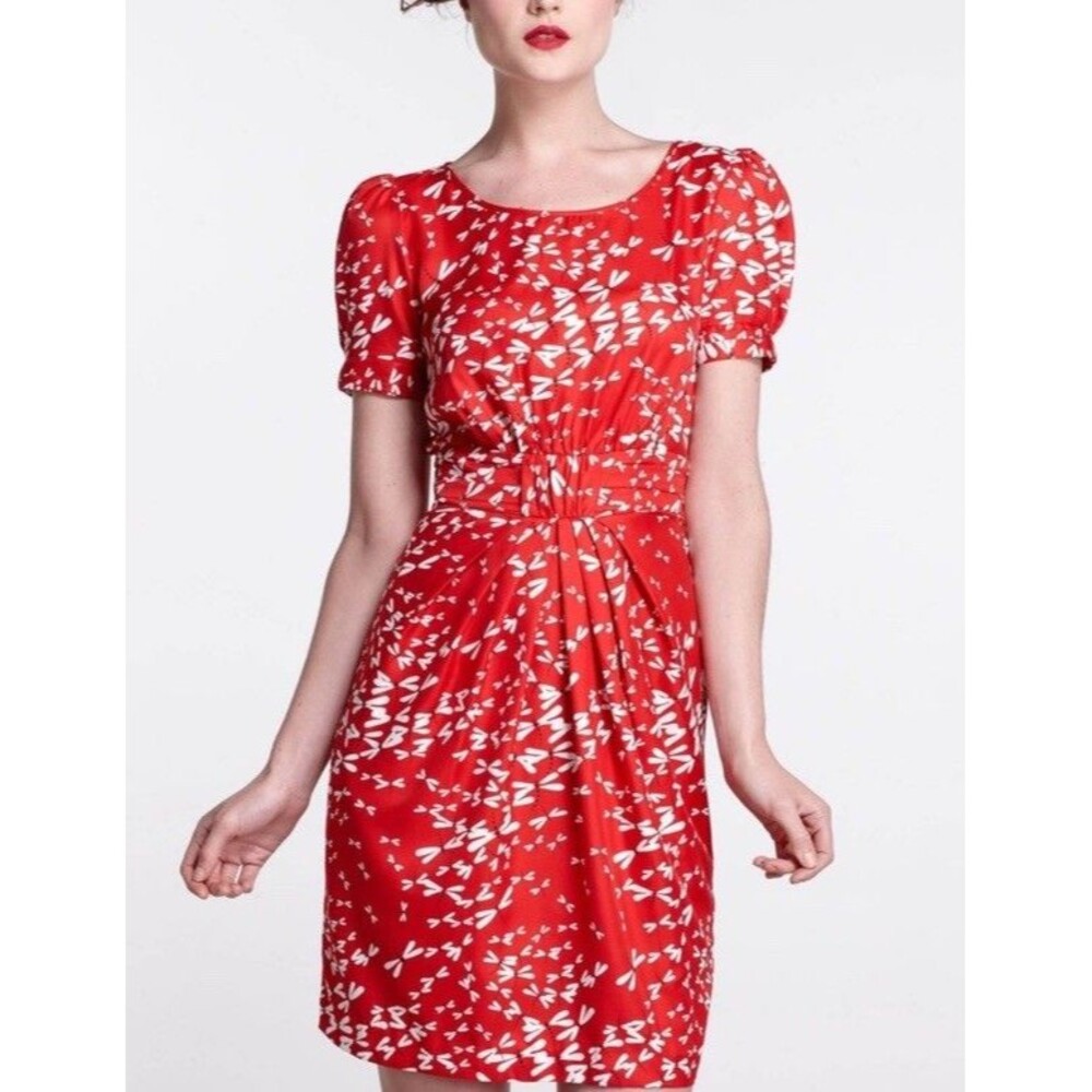 Hi There Karen Walker Red Dragonfly Cap Slv Ruch Shift Dress Sz 4 Anthropologie